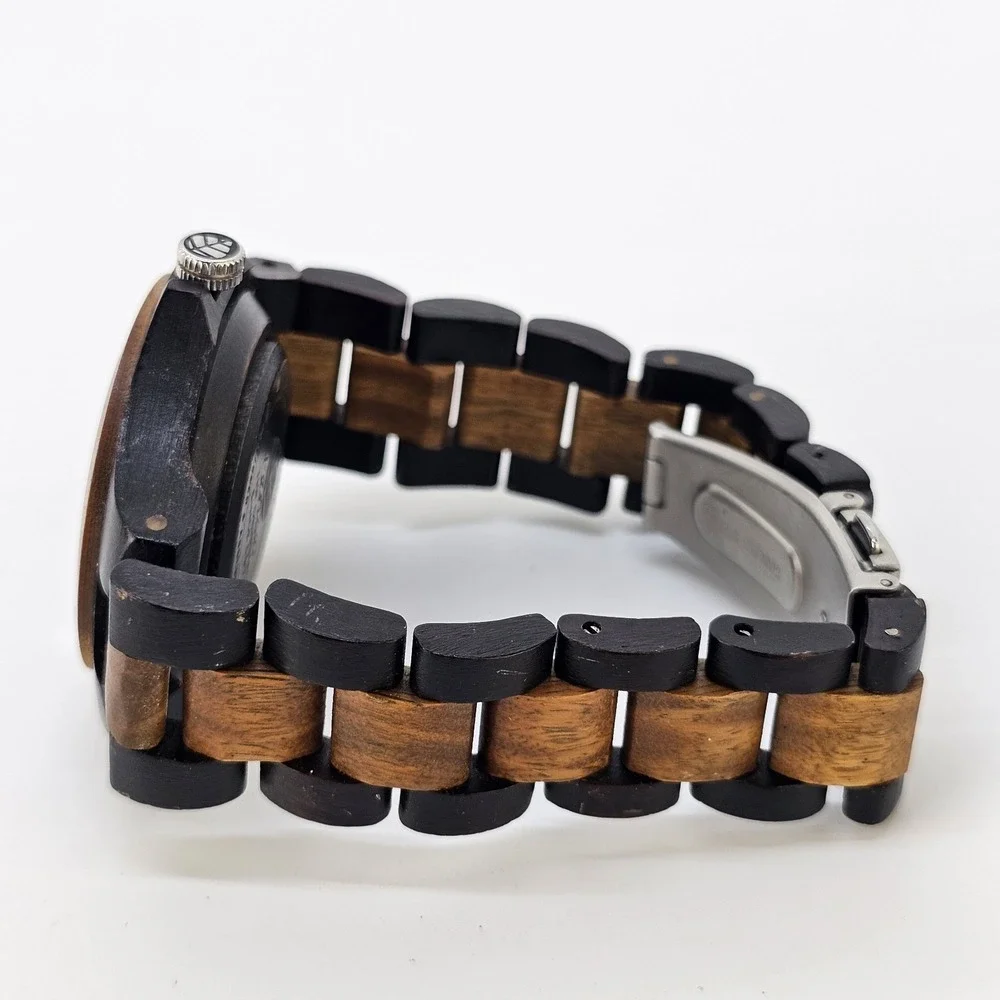 Tense Wooden Men's Watch 38MM Dark Brown Dial Two Tone Band 7